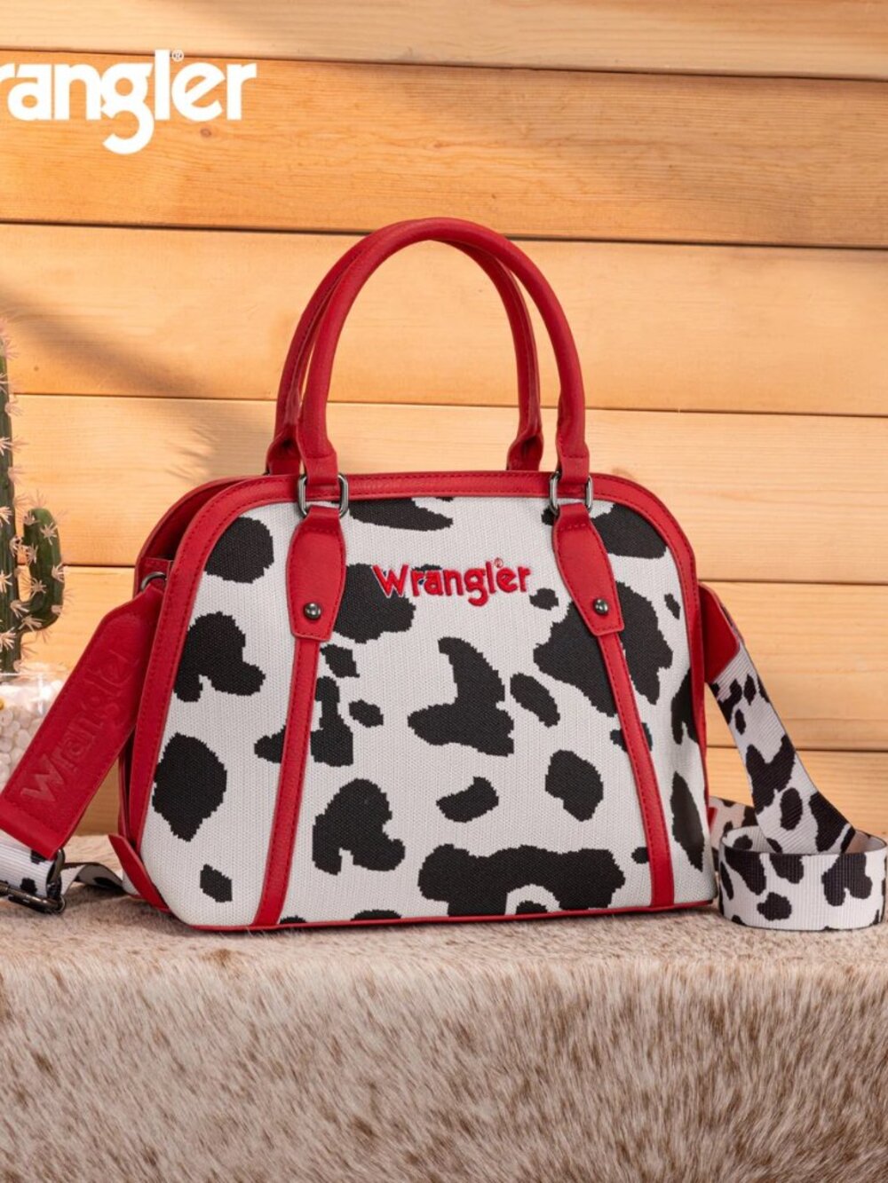 Wrangler Cow Print Satchel/Crossbody Wallet Set Red - Picture 3 of 8